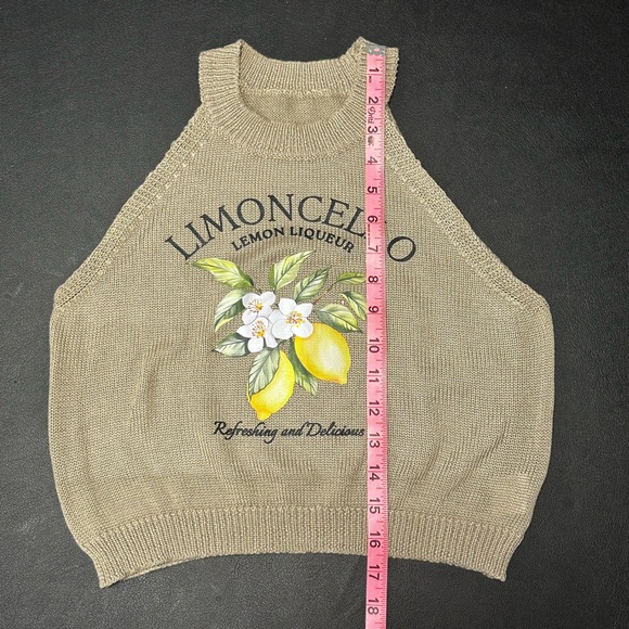 Limoncello Graphic Knit Tank Top - Beige with Yellow Lemon Print - Picture 6 of 7